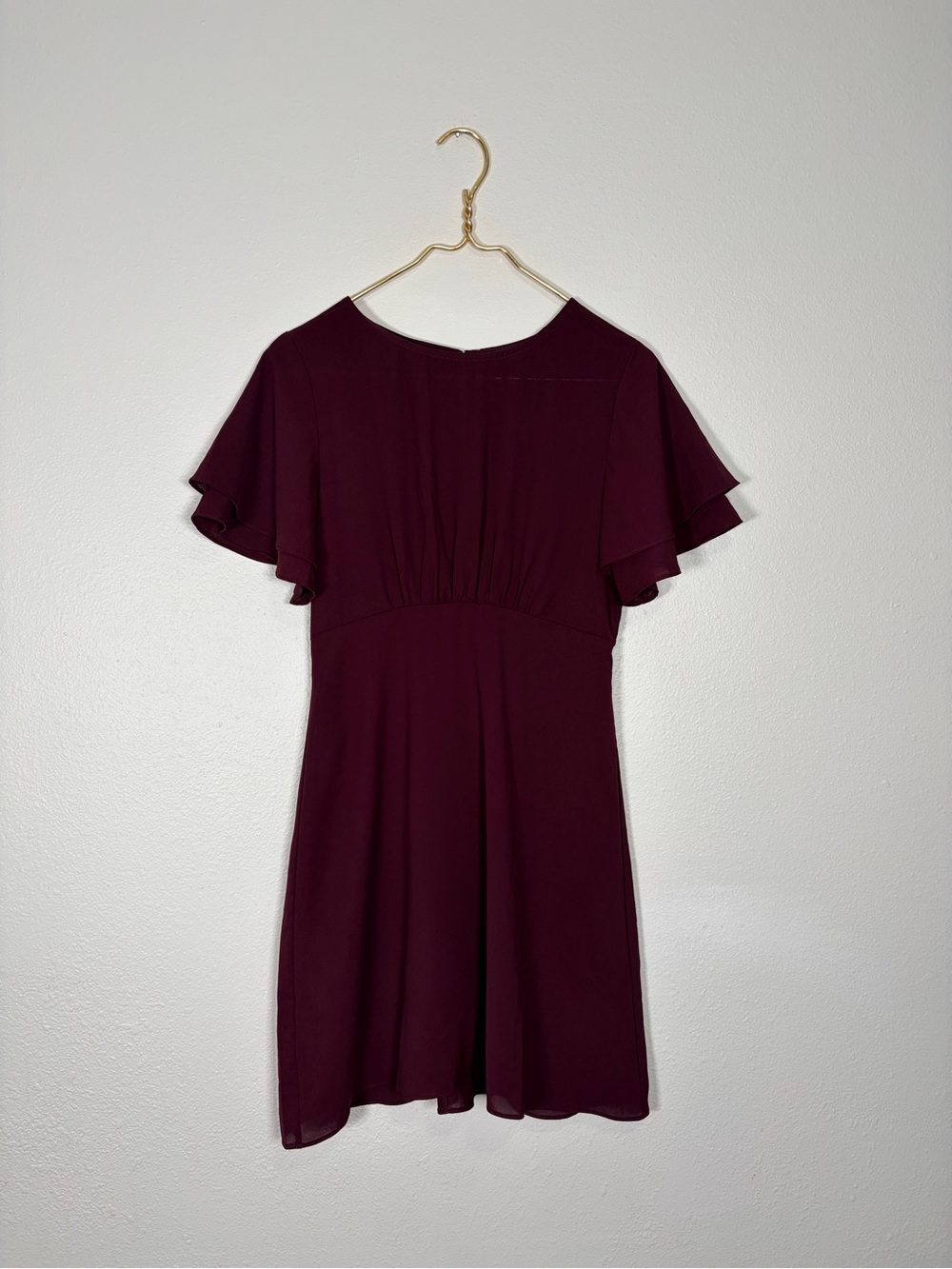 Lulu's Burgundy Flutter Sleeve Mini Dress Size Small